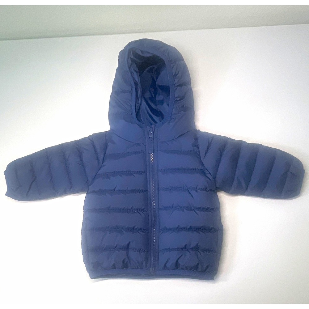 Carter's Blue Hooded Puffer Jacket 9-12M Zip Quilted Polyester Long Sleeve